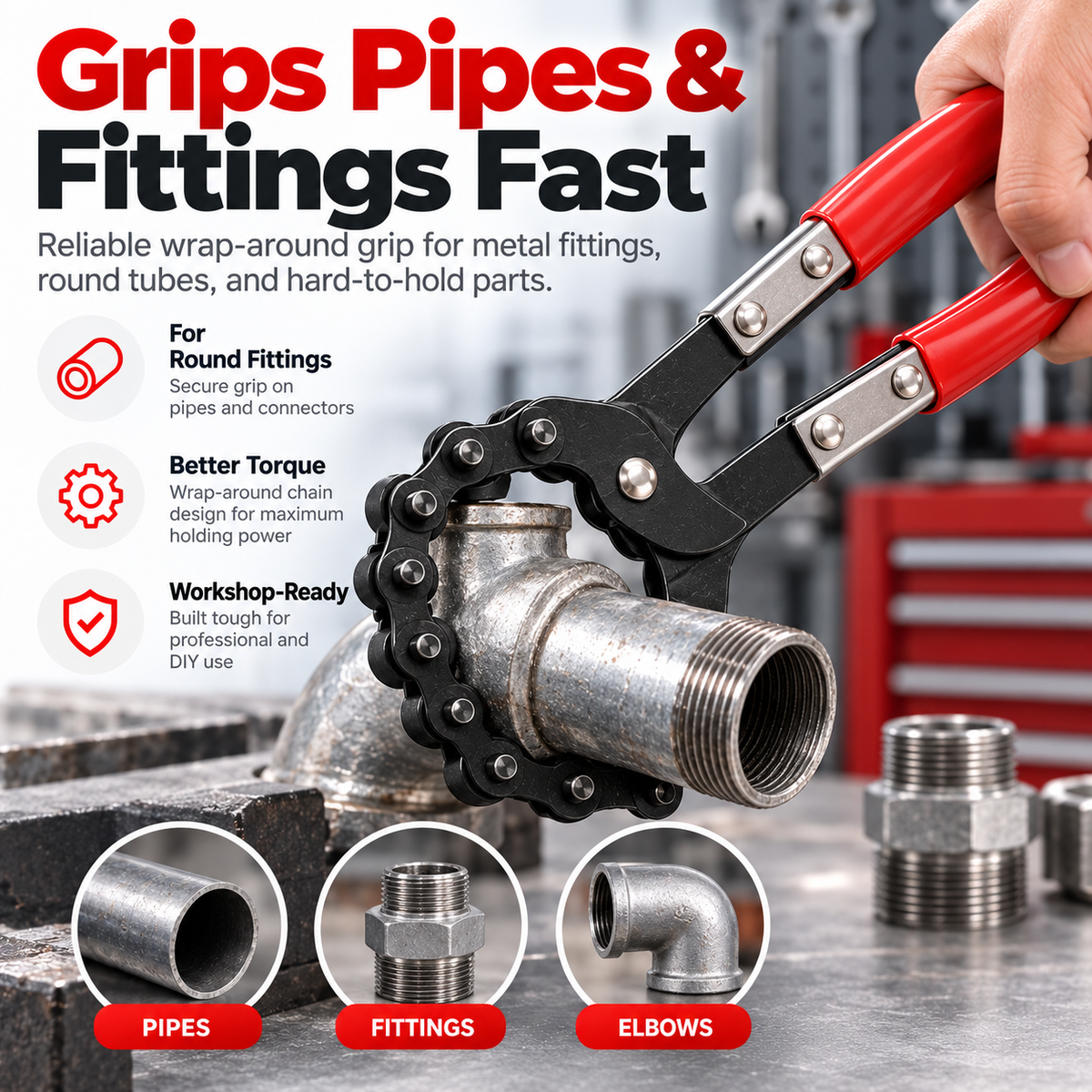 Heavy-Duty Adjustable Chain Pliers – Pipe, Oil Filter & Exhaust Grip Tool