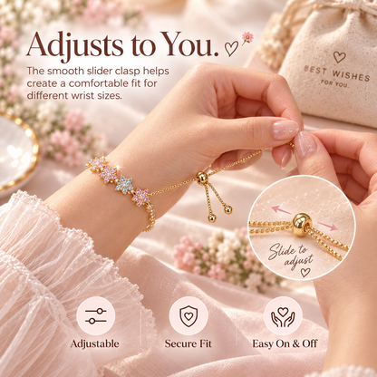 Pastel Bloom Adjustable Flower Bracelet – Delicate Crystal Gift Bracelet