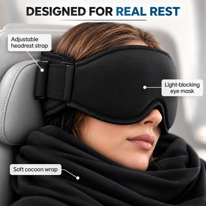 Upright Travel Sleep Wrap – Headrest Support Eye Mask for Long Flights