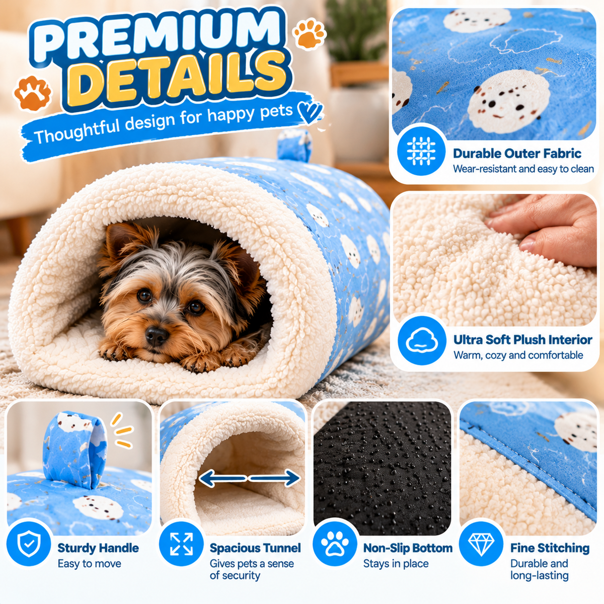 🐾 CozyPaws™ Plush Pet Tunnel Bed – A Snuggly Hideaway