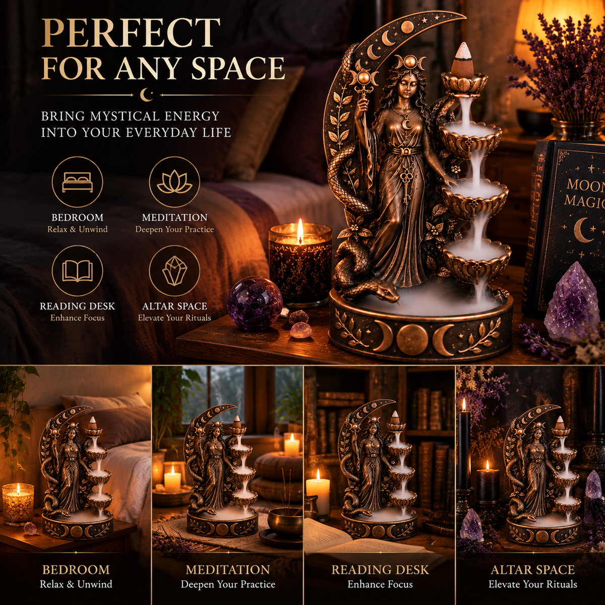 Hecate™ Backflow Incense Burner – Mystical Goddess Smoke Waterfall