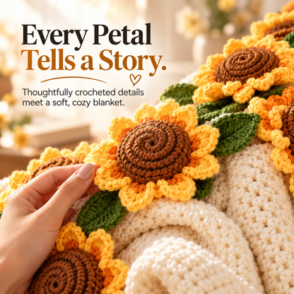 Handmade Sunflower Bouquet Blanket – Crochet Flower Blanket, Unique Gift for Her