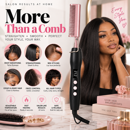 Professional Heated Styling Comb – Adjustable Heat for Roots, Wigs & Edges
