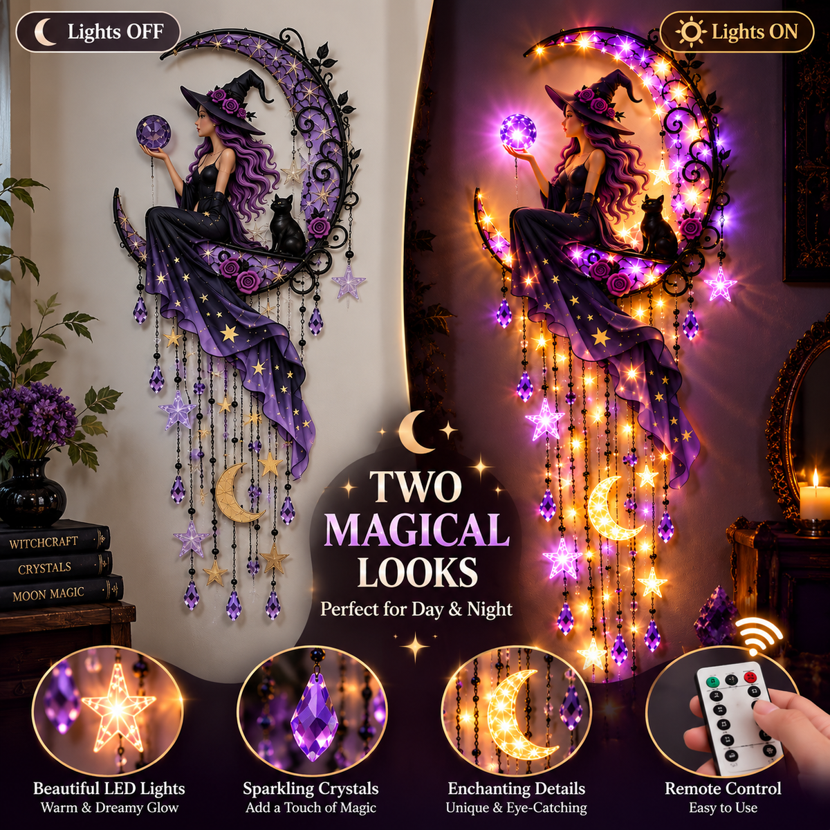 🌙 Enchanted Witch Moon LED Wall Decor ✨