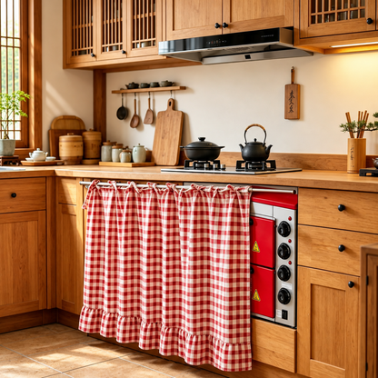 2026 Farmhouse-Style Stove Curtain, Gingham Grid Ruffle-Edge Tier Curtains, Rural Short Window Valance, Home Kitchen Dust Cover, Plaid Floral Window Treatments, Aesthetic House Decor, Unique Room Decor