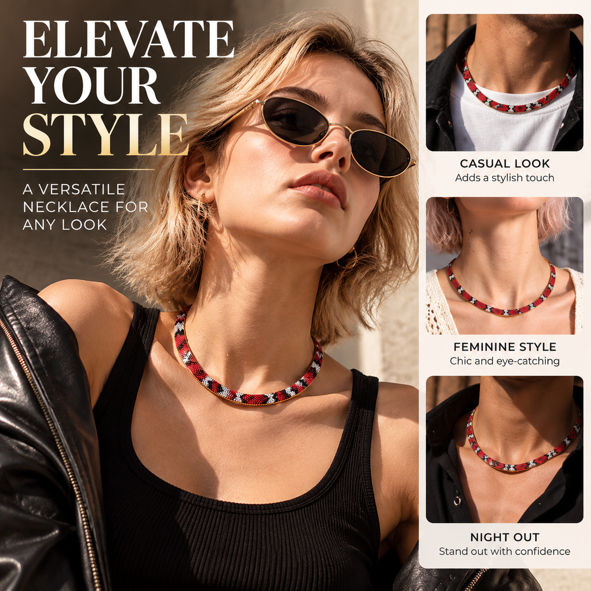 🐍 Crimson Snake-Style Statement Necklace – Bold & Unique Everyday Jewelry