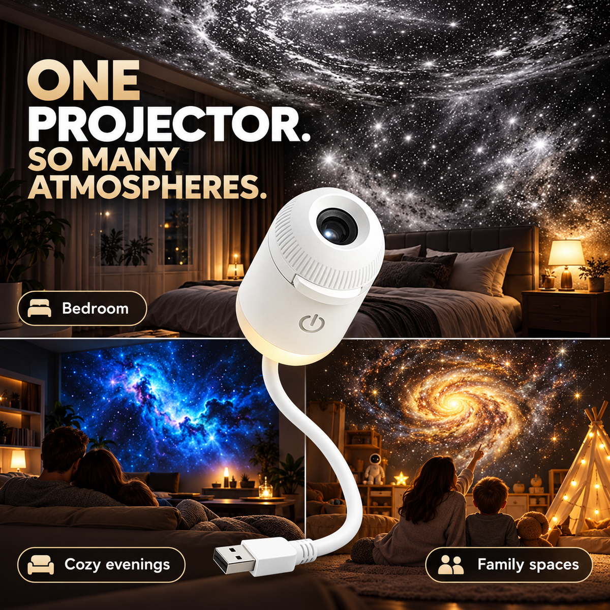 🌌 GalaxyGlow™ USB Star Projector – Changeable Slides & Flexible Neck