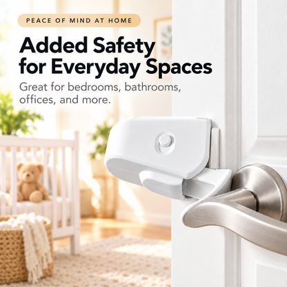 Childproof door lever lock installed in a home interior near a nursery