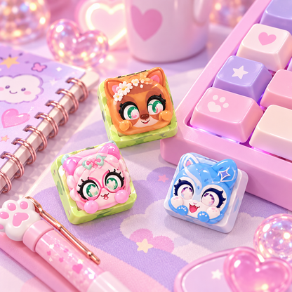 Cute Cat Mini Keyboard Toy – Kawaii Animal Keycap Fidget Toy, Adorable Desk Decor & Fun Gift for Kids, Teens and Cat Lovers