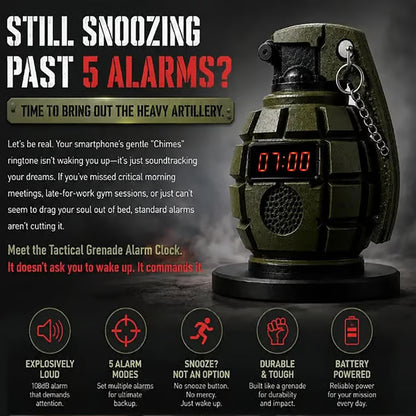 Grenade Alarm Clock with Interactive Safety Ring Deactivation; Military Tactical Style with Powerful Sound Alarm for Men and Teens
