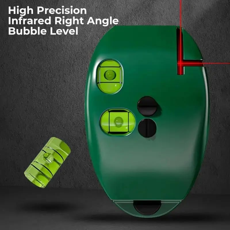 Right angle laser bubble level showing perpendicular red laser output and integrated spirit vials