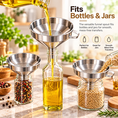 🍳 Stainless Steel Filter Funnel – Removable Strainer for Easy Pouring