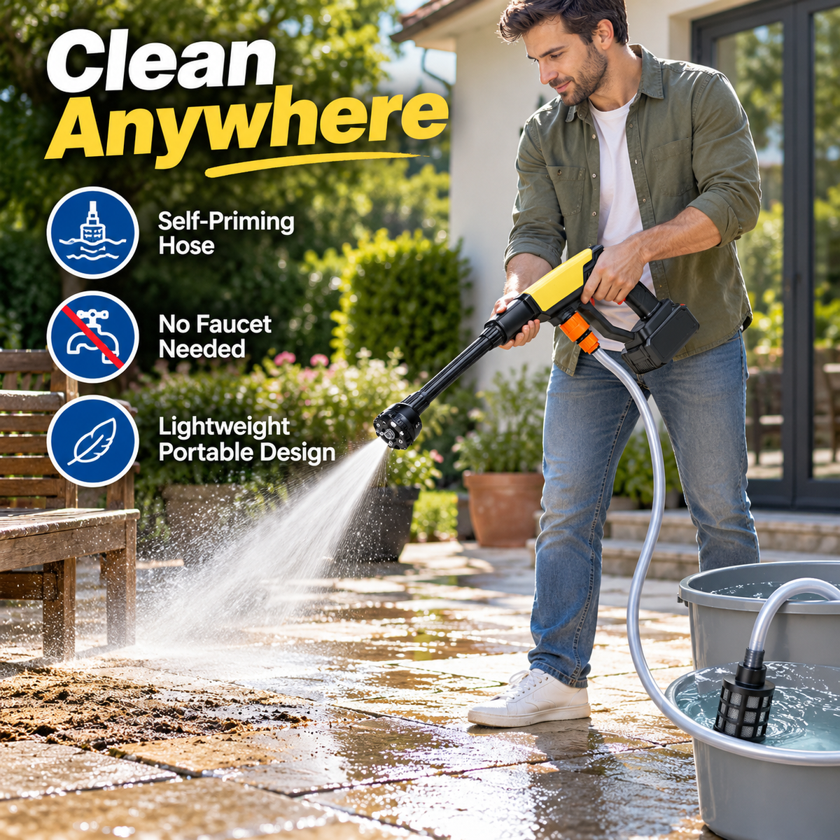 Portable Cordless Pressure Washer – High Power Car Wash Gun for Outdoor Cleaning & Home Use