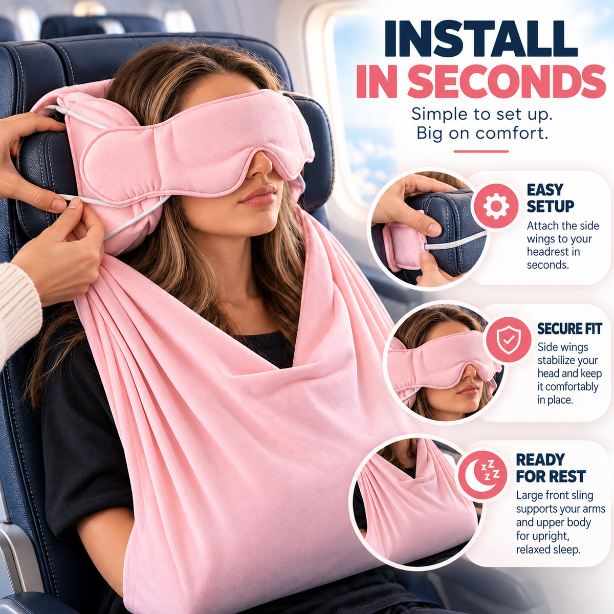 Travel Comfort Sleep Mask – 3-in-1 Airplane Sleeping Hood with Head Support & Light Blocking Eye Mask