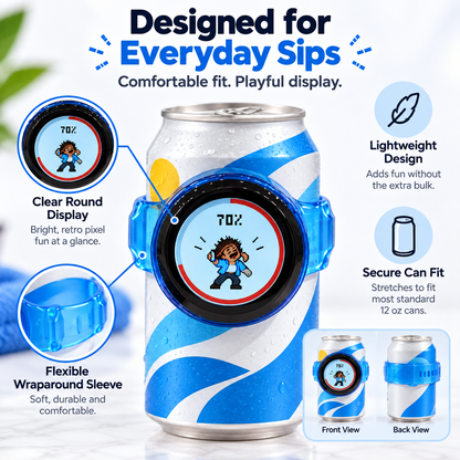 PixelBuddy™ Smart Can Companion with Interactive Pixel Display, Retro Gaming Drink Holder Sleeve for Standard Cans, Fun Desk Gadget Gift