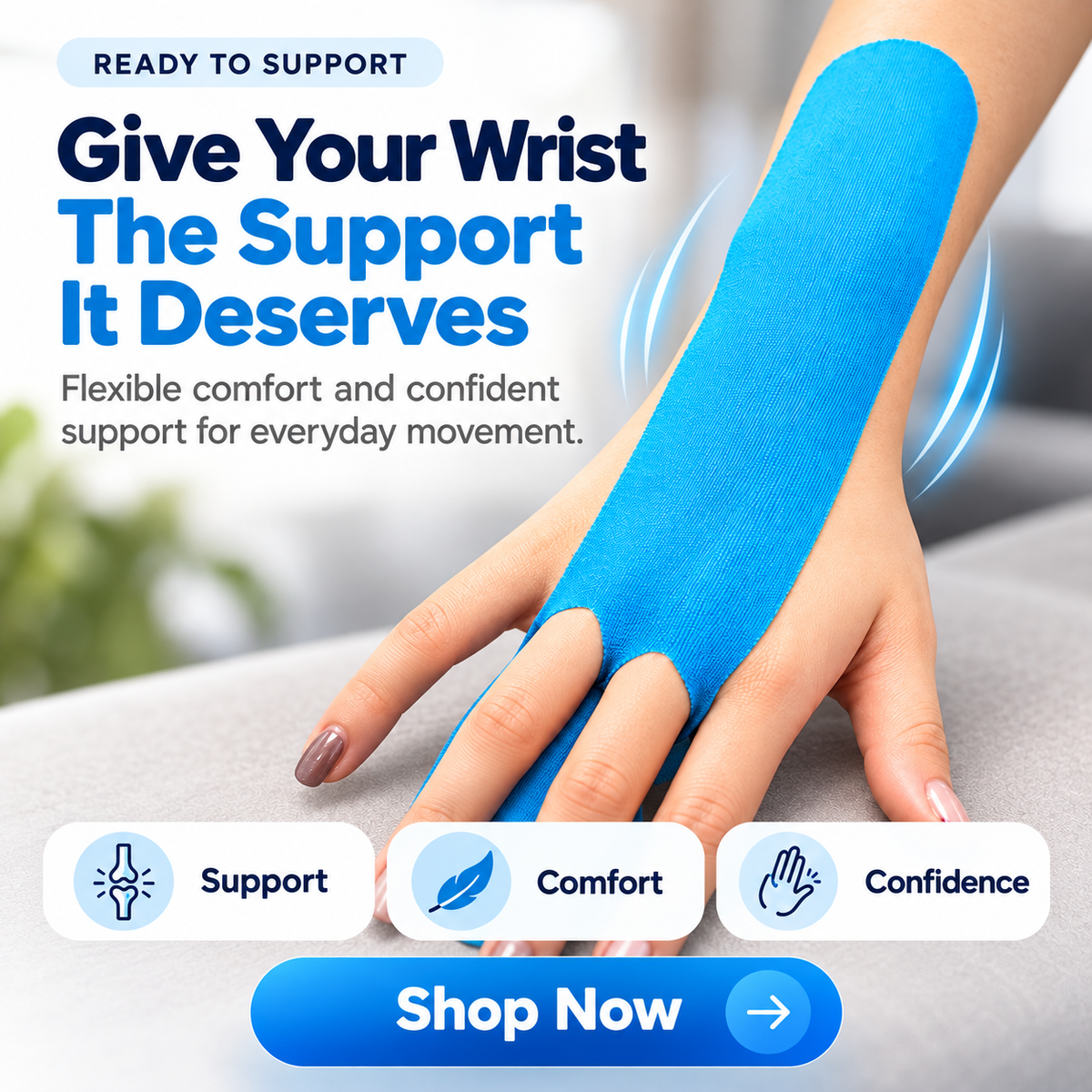 💙 WristFlex Pro™ Wrist Support Tape – Flexible Athletic Kinesiology Tape for Comfort & Stability