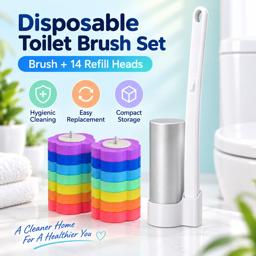 🧼 FreshFlow™ Hygienic Toilet Brush Kit – Touch-Free Deep Cleaning System with Replaceable Heads