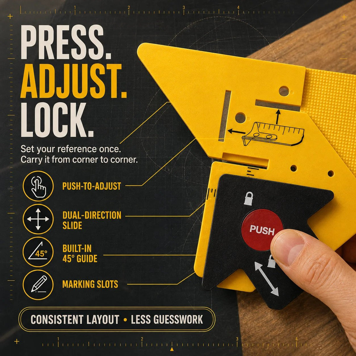 🔥HOT SALE🔥📐 Adjustable 45° Trim Marking & Measuring Tool – Fast Door & Window Casing Layout
