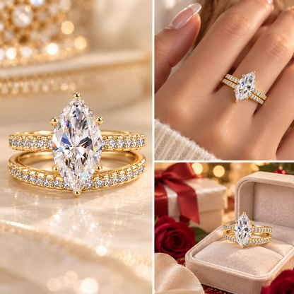 💍 Marquise Sparkle Ring Set – Elegant Two-Piece Gold-Tone Statement Jewelry ✨