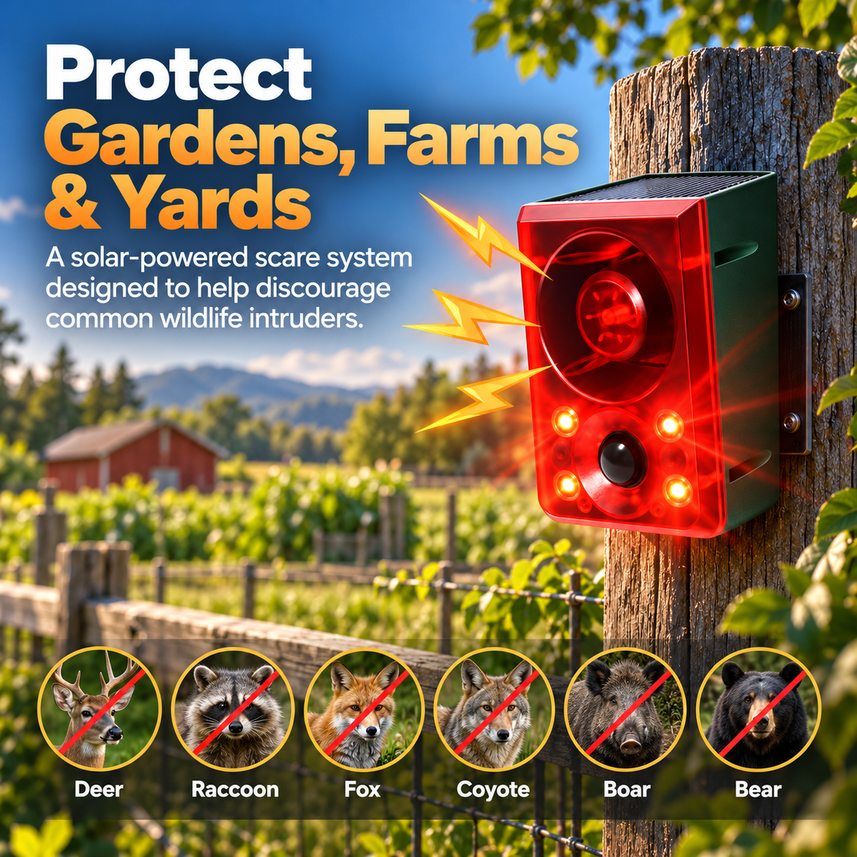 ☀️ SolarGuard™ 130dB Motion-Activated Animal Deterrent Alarm 🚨