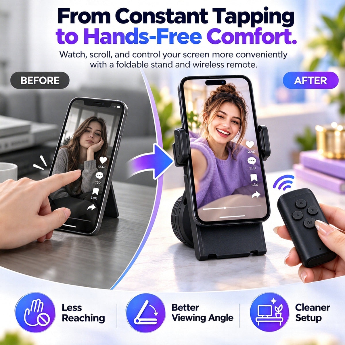 ClickView™ Foldable Phone Stand with Wireless Remote – Hands-Free Viewing & Control