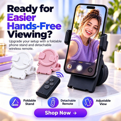 ClickView™ Foldable Phone Stand with Wireless Remote – Hands-Free Viewing & Control