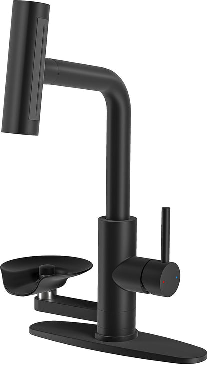 Pull Down Kitchen Faucet with Glass Rinser 4 Spray Modes Kitchen Faucets with Pull Out Sprayer & Cup Washer, High Pressure Single Handle Bar Sink Faucet