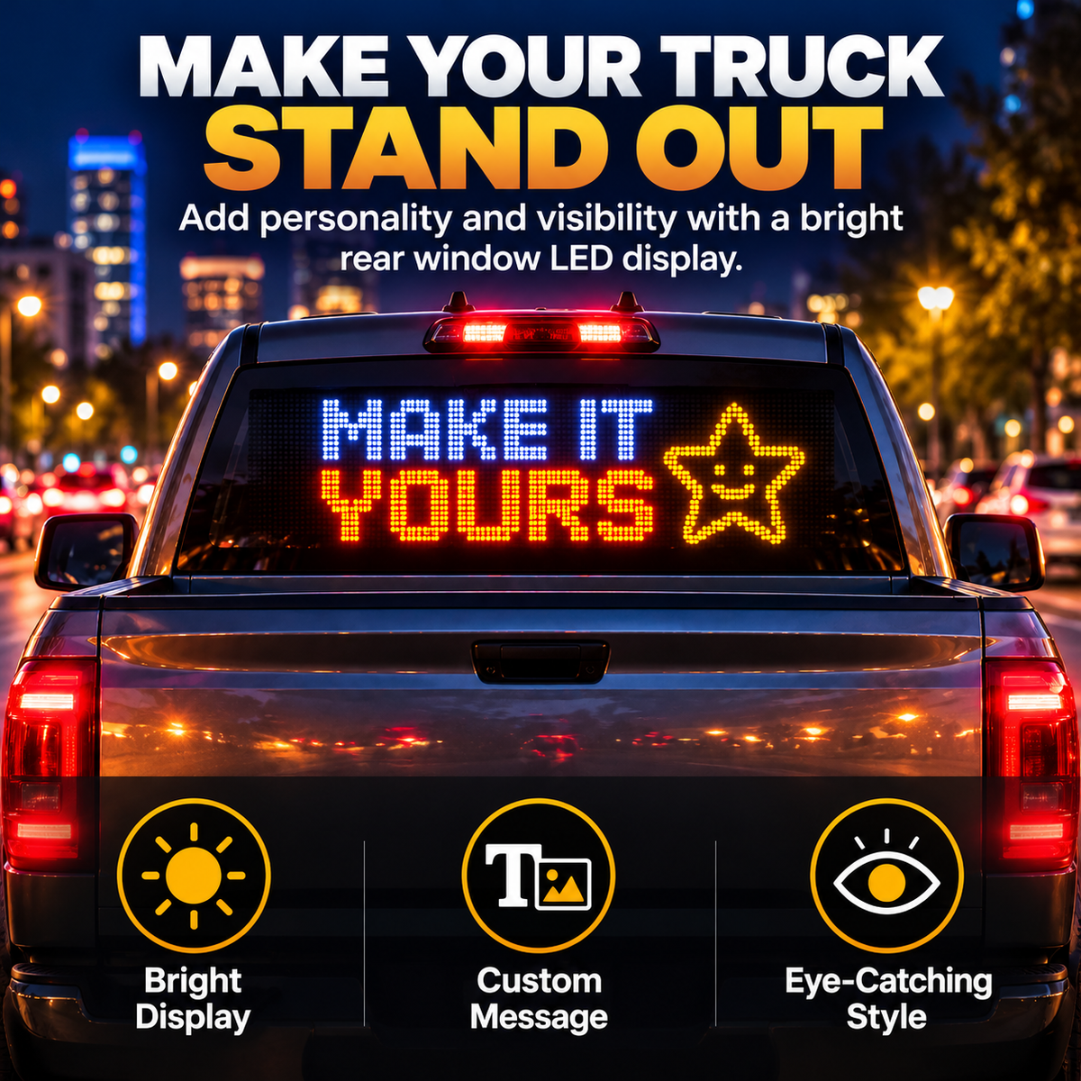🚘 RoadGlow™ LED Rear Window Message Board – Custom Text & Icon Display for Cars & Trucks