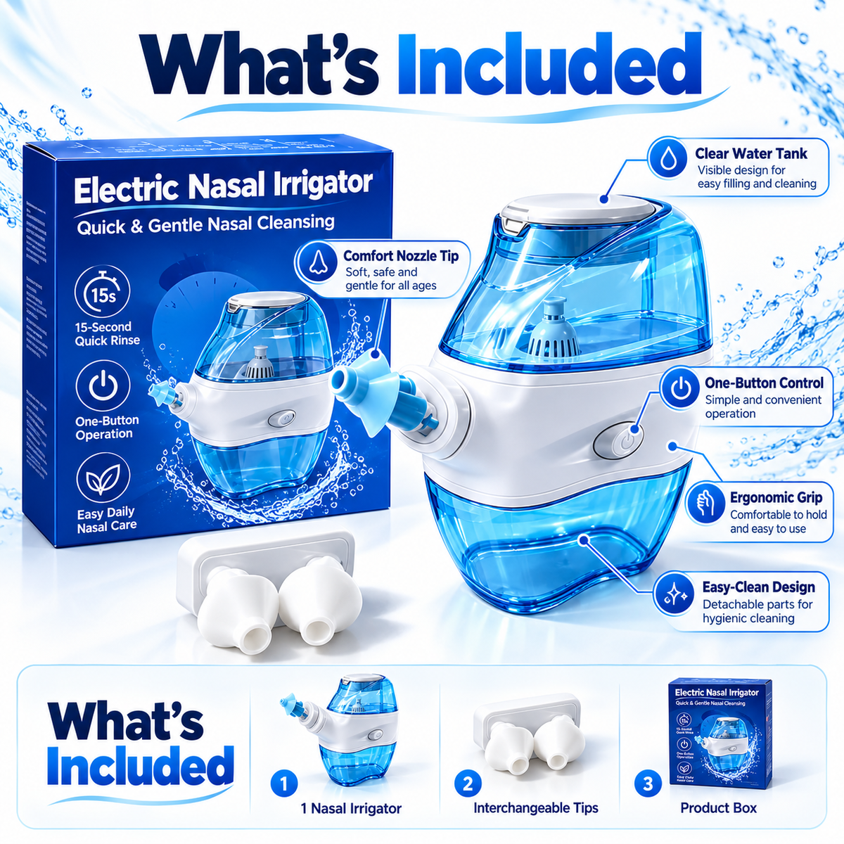 💧 NoseEase™ Electric Nasal Irrigator – Gentle Nasal Cleaning & Suction Care for the Whole Family