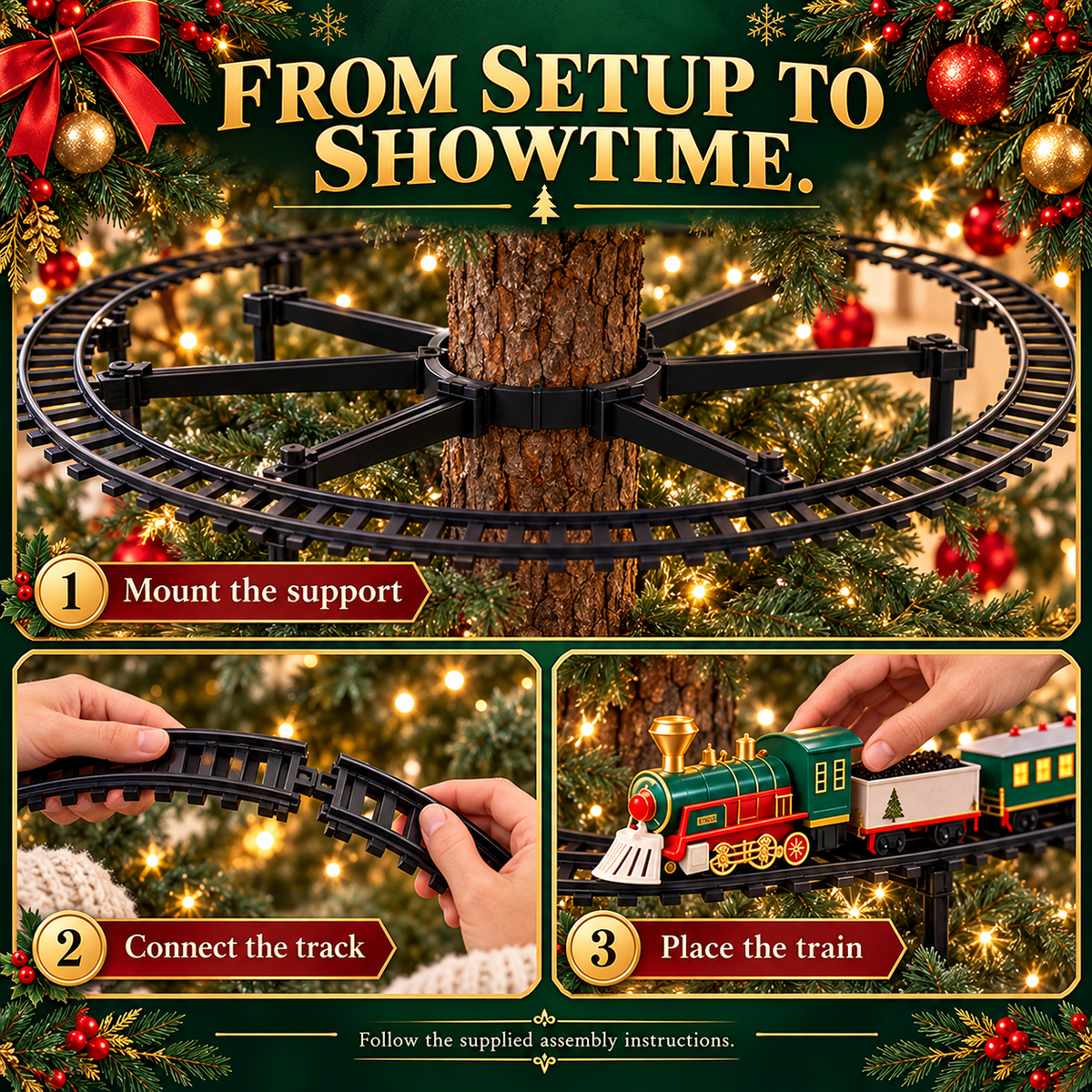 🎄 MerryExpress™ Christmas Train Set – Festive Tree Railway & Holiday Decor