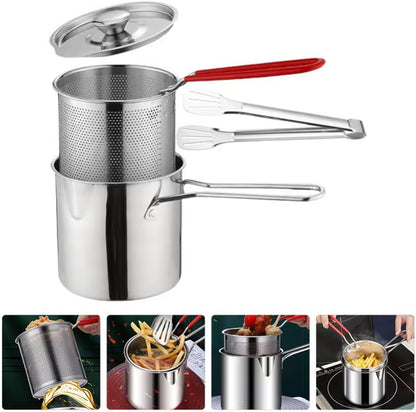 1 Set Stainless Steel Stock Fry Pot with Strainer Basket,Fry Pot with Basket and Lid for Frying Shrimp Chicken Fries