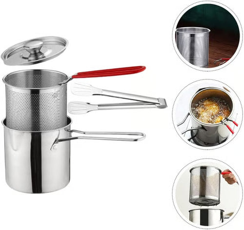 1 Set Stainless Steel Stock Fry Pot with Strainer Basket,Fry Pot with Basket and Lid for Frying Shrimp Chicken Fries