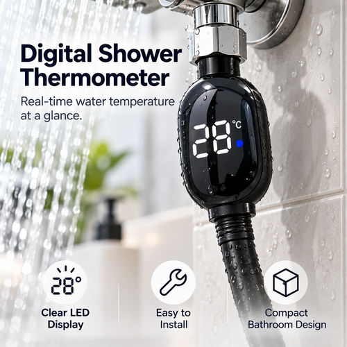 Digital Shower Thermometer with LED Display, Real-Time Water Temperature Monitor, Easy-Install Waterproof Shower Temperature Gauge for Bathroom