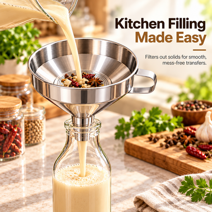 🍳 Stainless Steel Filter Funnel – Removable Strainer for Easy Pouring