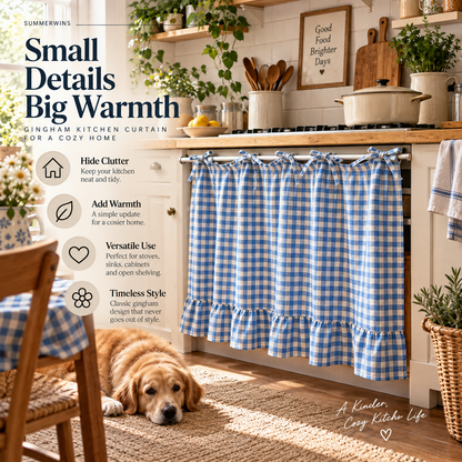 2026 Farmhouse-Style Stove Curtain, Gingham Grid Ruffle-Edge Tier Curtains, Rural Short Window Valance, Home Kitchen Dust Cover, Plaid Floral Window Treatments, Aesthetic House Decor, Unique Room Decor