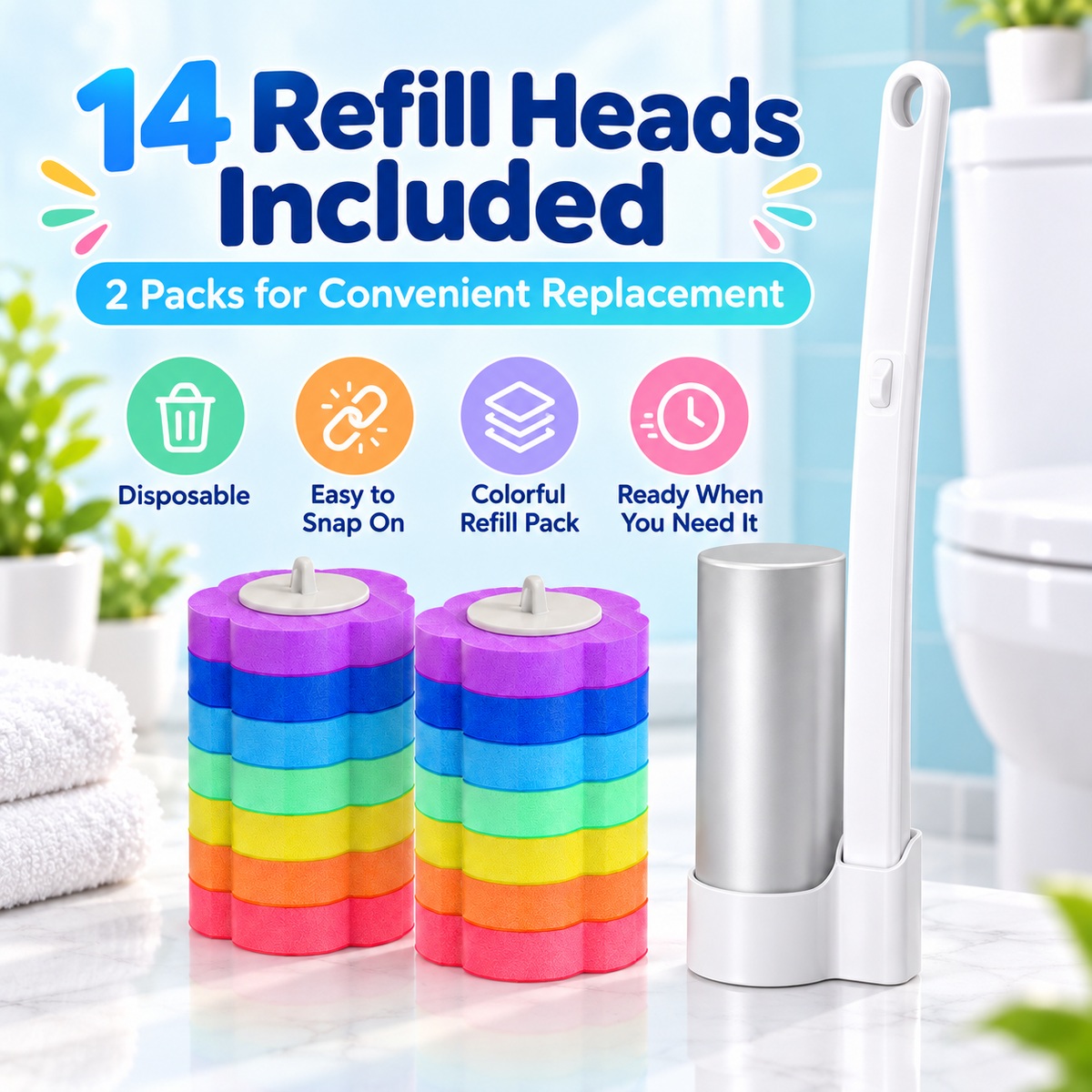 🧼 FreshFlow™ Hygienic Toilet Brush Kit – Touch-Free Deep Cleaning System with Replaceable Heads