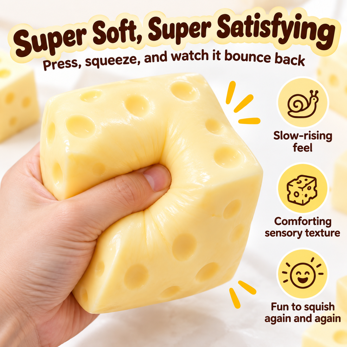 Squishy Cheese Stress Toy – Giant Moldable Cheese Fidget Toy for Stress Relief, Sensory Play & Desk Fun ⭐⭐⭐⭐⭐
