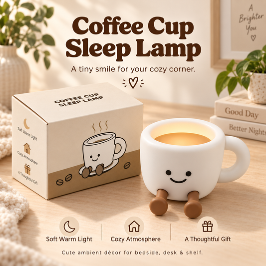 Kawaii Coffee Cup Lamp, Cute LED Night Light with Warm Glow, Adorable Smiley Table Lamp for Bedroom & Desk Decor, Cozy Gift for Coffee Lovers, Birthdays, Holidays & Friends