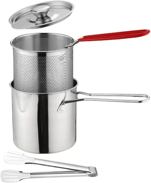1 Set Stainless Steel Stock Fry Pot with Strainer Basket,Fry Pot with Basket and Lid for Frying Shrimp Chicken Fries