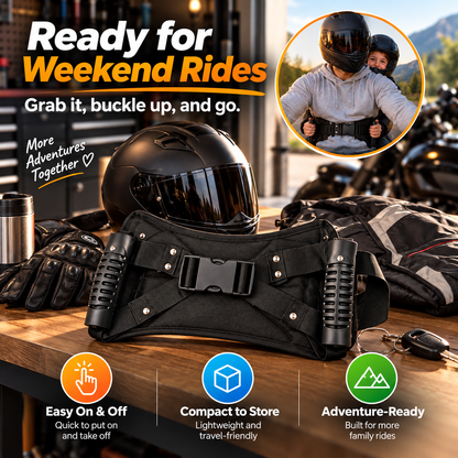 RideBuddy™ Child Passenger Grip Support – Adjustable Padded Motorcycle Rider Belt with Side Handles