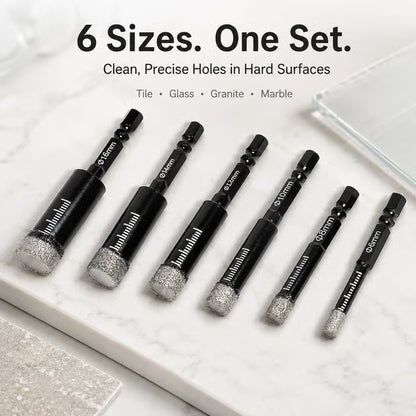 ⚡️6 Pcs Diamond Drill Bits Set, 1/4 5/6 3/8 1/2 Inch Brazed Diamond Drill Bits for Precision Drilling in Tile Ceramic Glass Granite Marble Masonry
