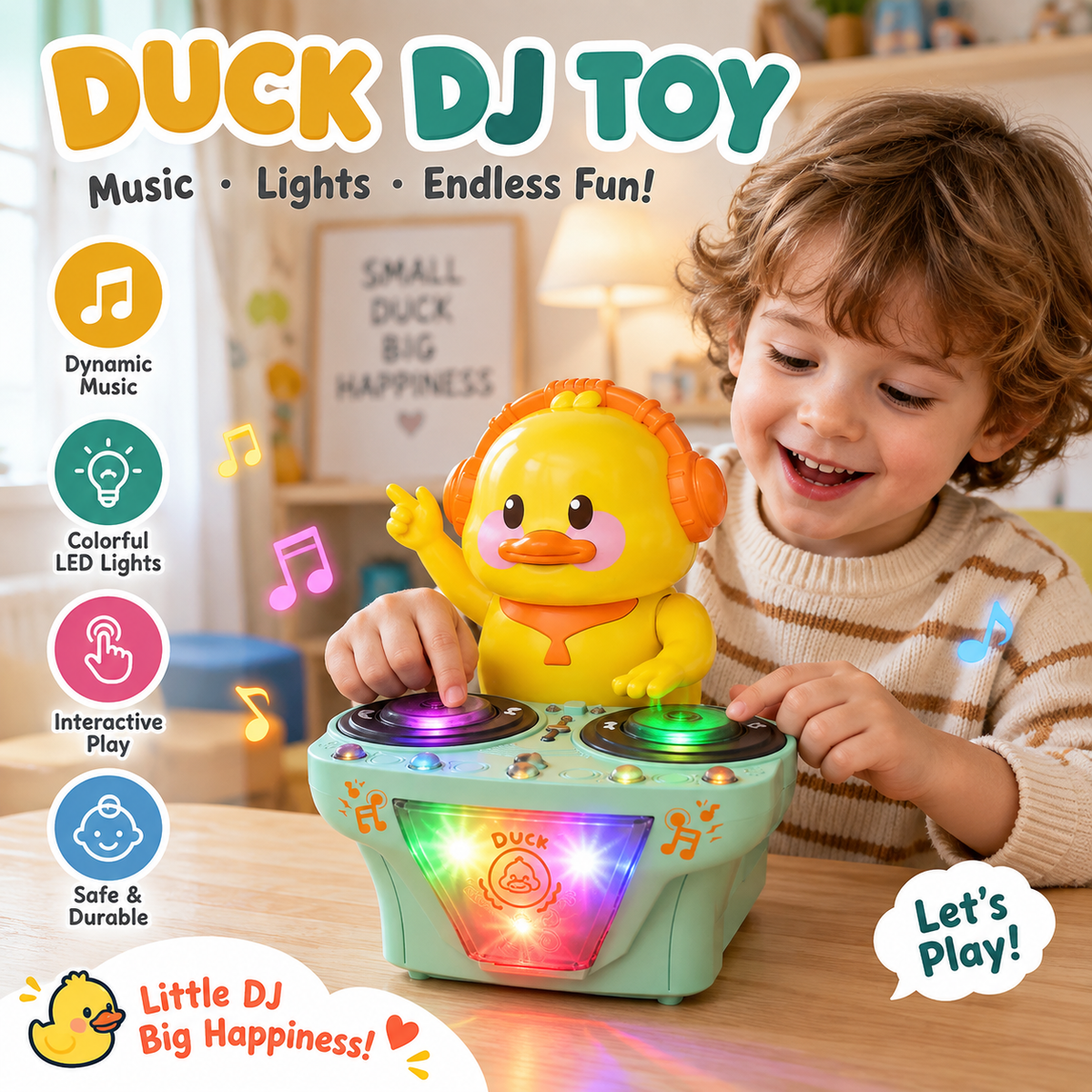 Interactive DJ Dancing Duck Toy with Music & LED Lights, Electric Moving Musical Toy for Toddlers & Kids Musical Light Up Cute