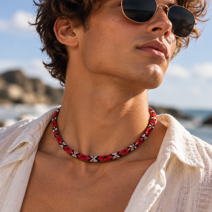 🐍 Crimson Snake-Style Statement Necklace – Bold & Unique Everyday Jewelry