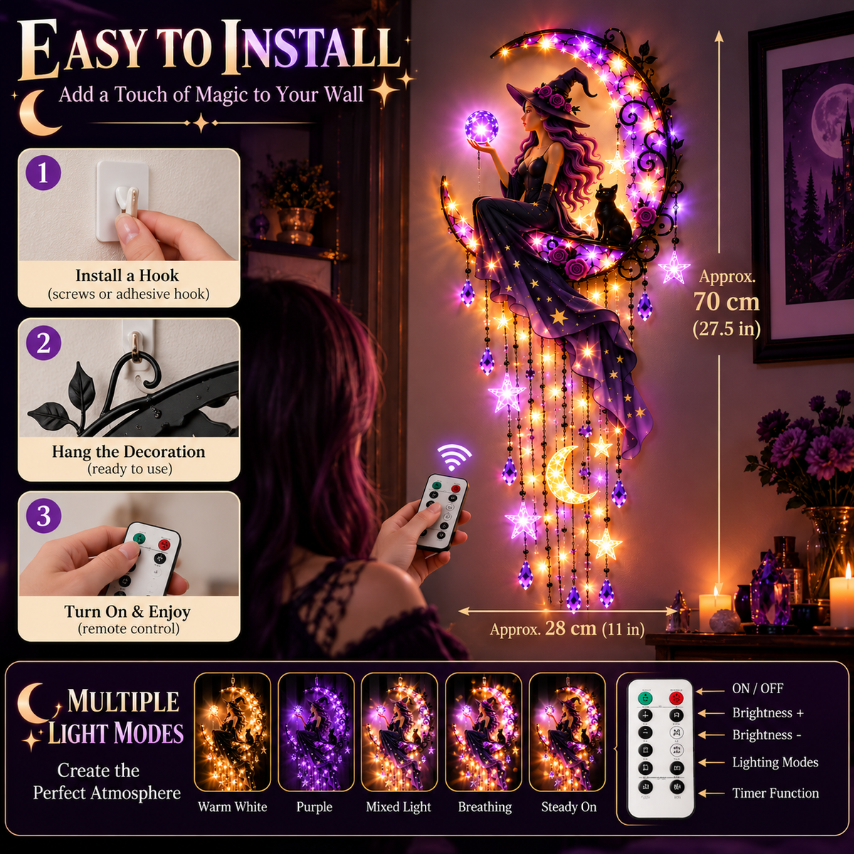 🌙 Enchanted Witch Moon LED Wall Decor ✨