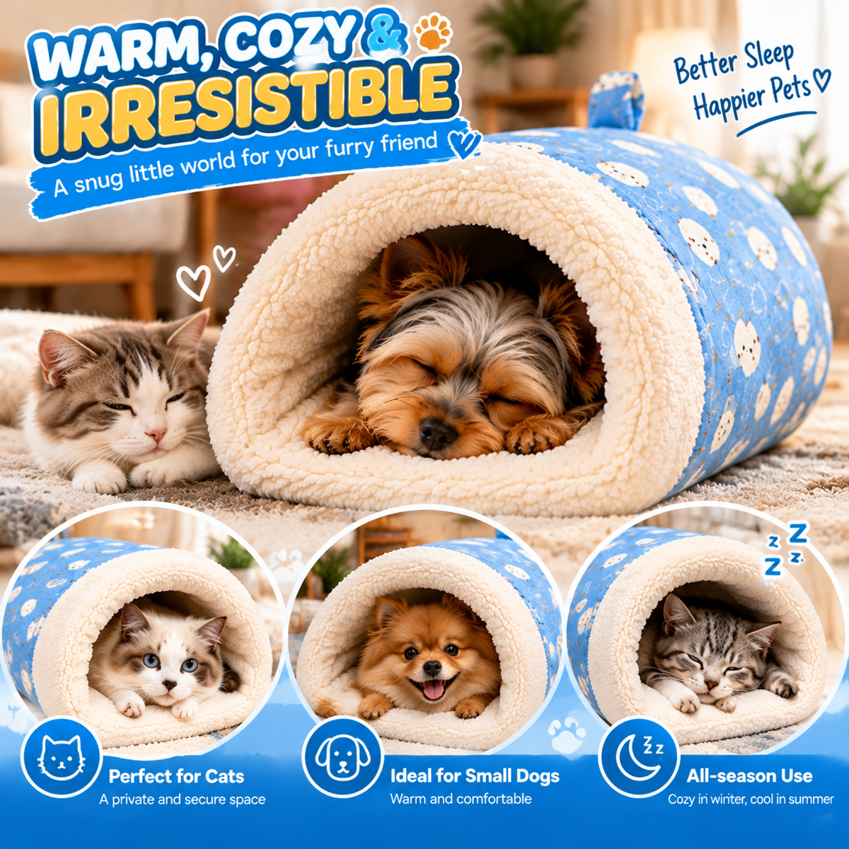 🐾 CozyPaws™ Plush Pet Tunnel Bed – A Snuggly Hideaway