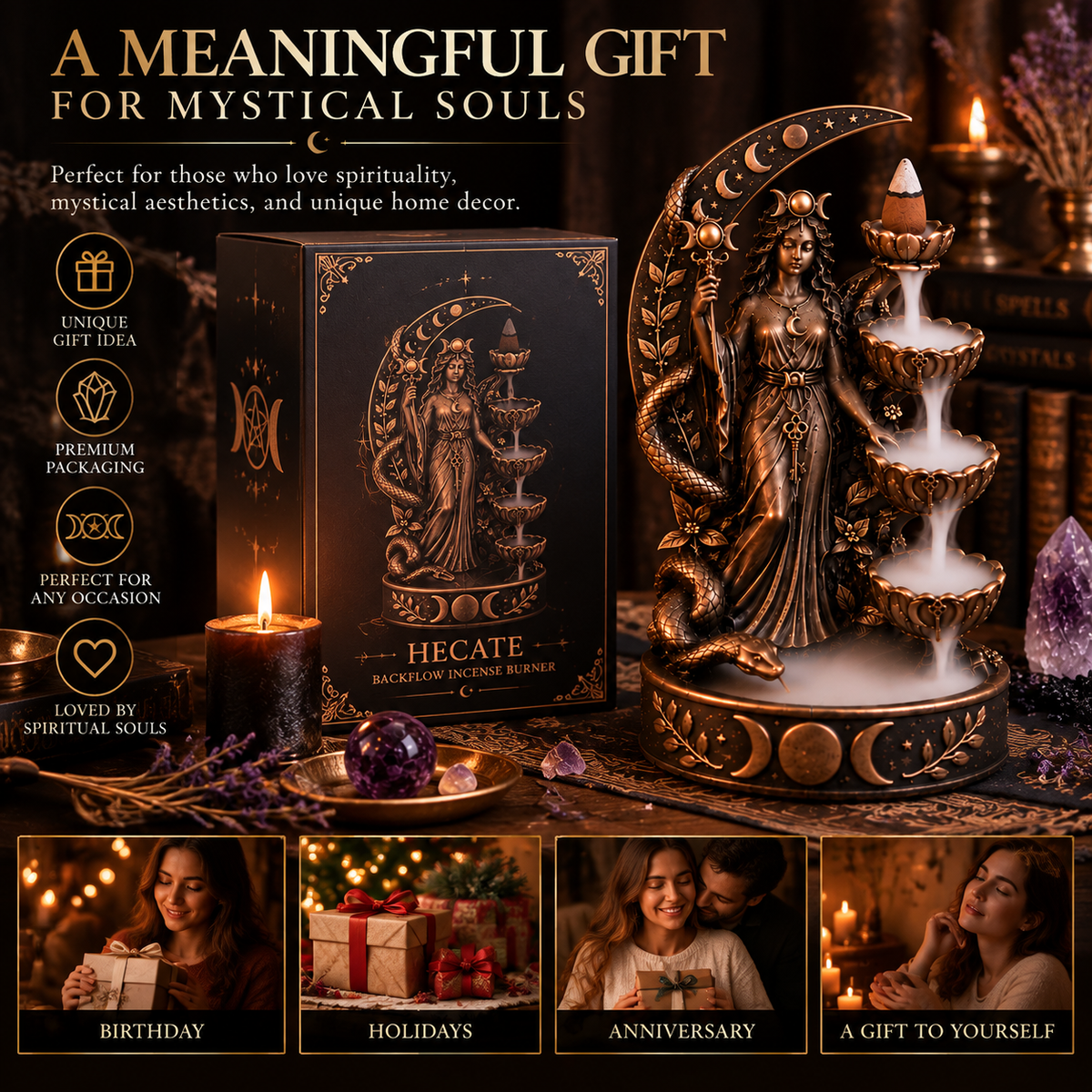 Hecate™ Backflow Incense Burner – Mystical Goddess Smoke Waterfall
