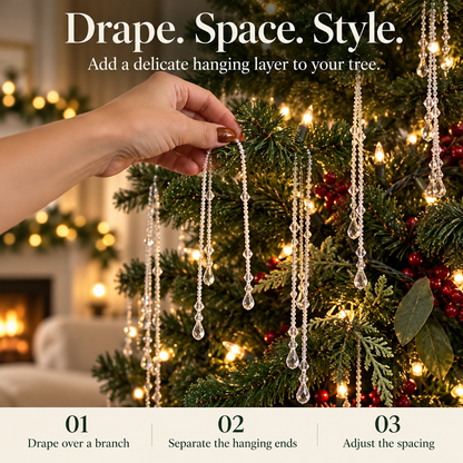✨ Reusable Clear Beaded Tinsel – Teardrop Icicle Strands for Christmas Trees