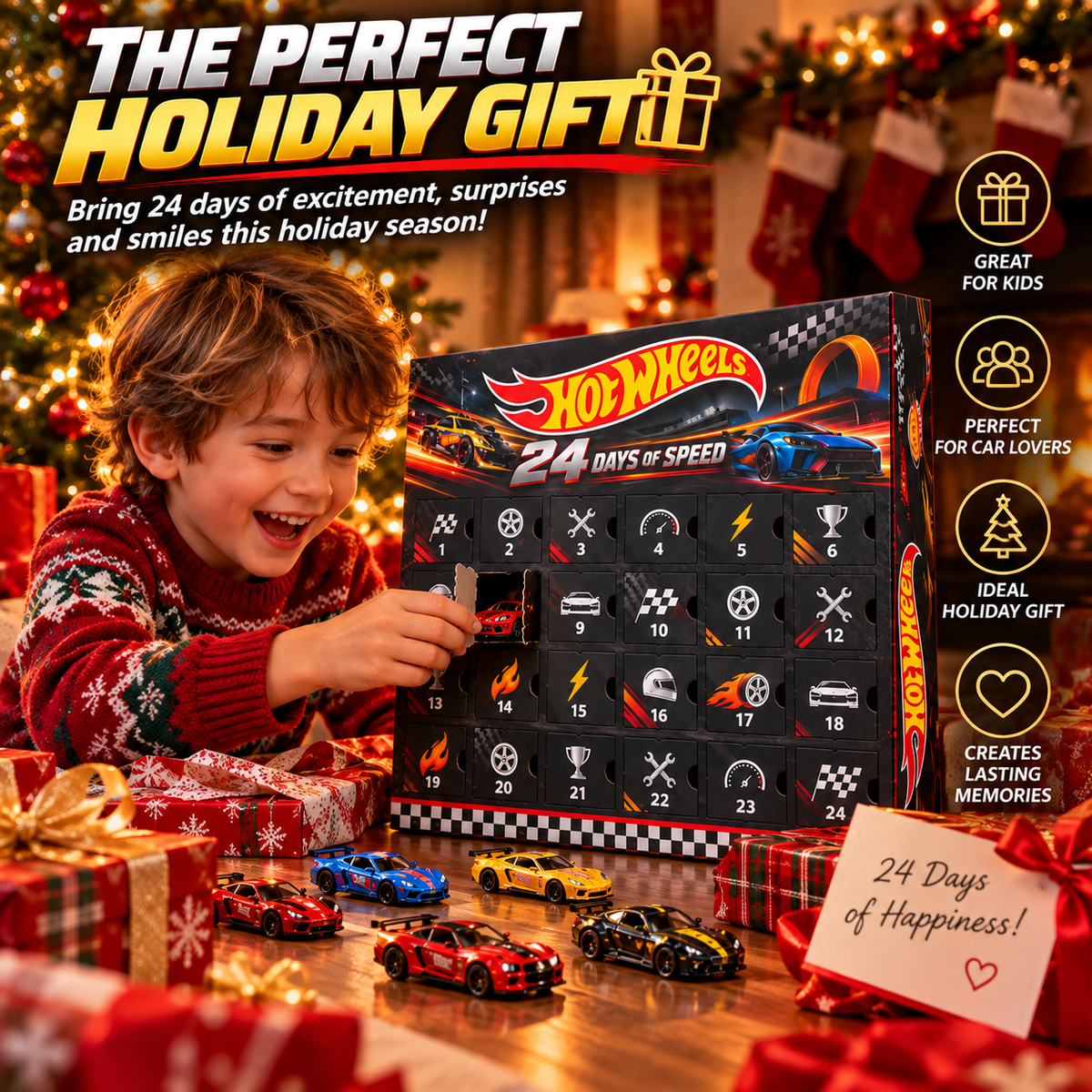 Hot Wheels 24 Days of Speed Advent Calendar – Christmas Countdown Gift for Car Lovers
