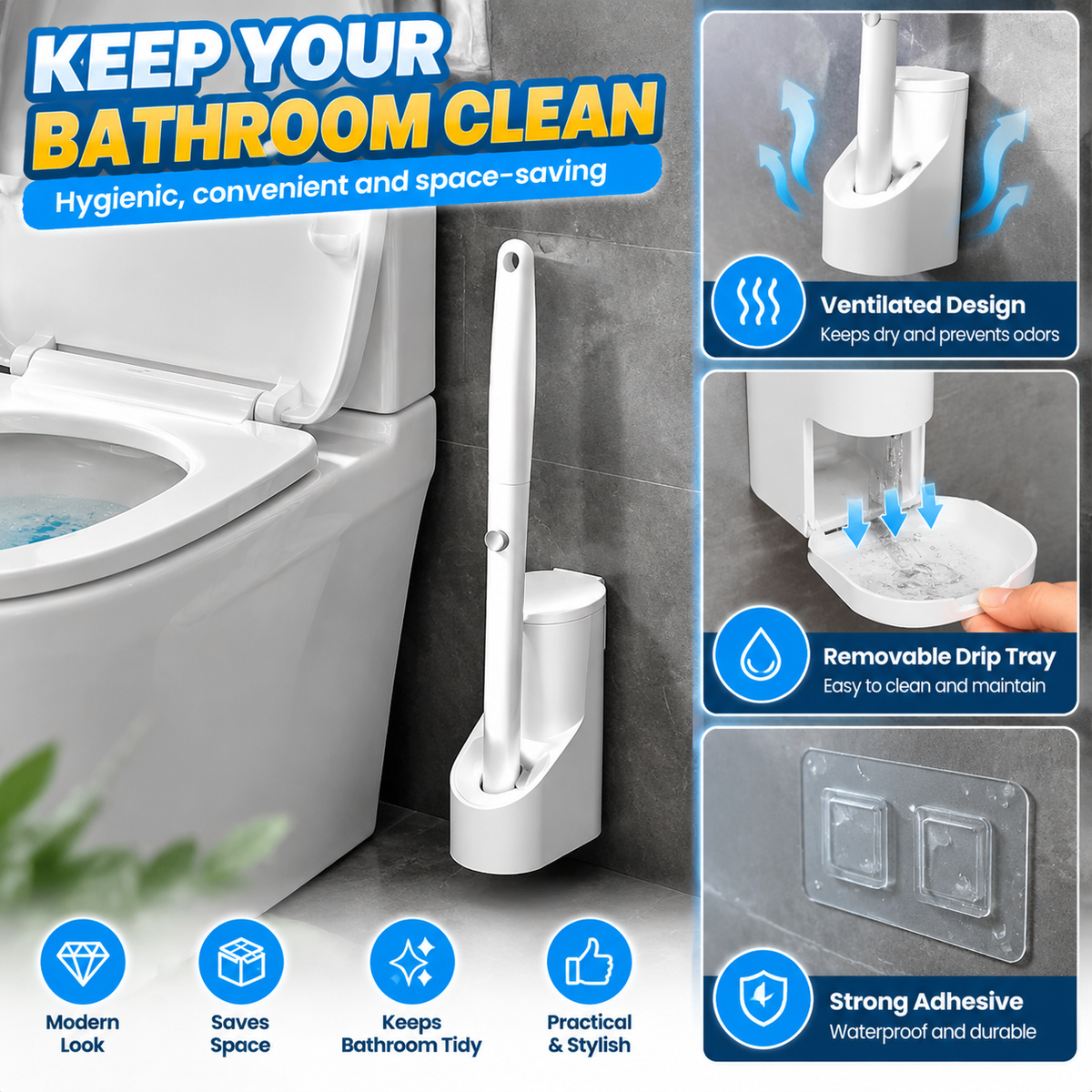 🚽 CleanNest™ Wall-Mounted Toilet Brush Set – 8 Refill Heads