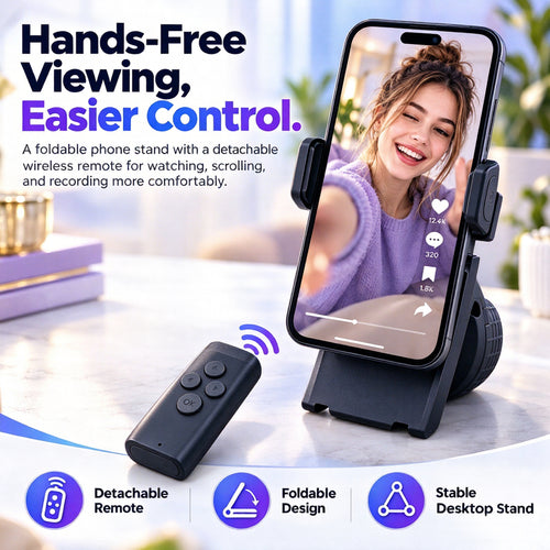 ClickView™ Foldable Phone Stand with Wireless Remote – Hands-Free Viewing & Control